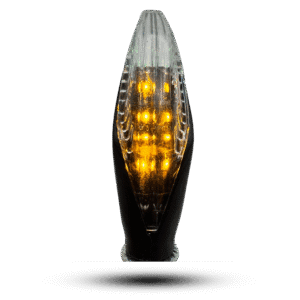 Clear-lensed motorcycle indicator led zx with bright amber LEDs, mounted on a black stem. Enhances visibility and style.
