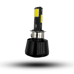 moto led mtx6 headlight bulb: black base, silver neck, and yellow LED panels, designed for brighter, more efficient vehicle lighting.