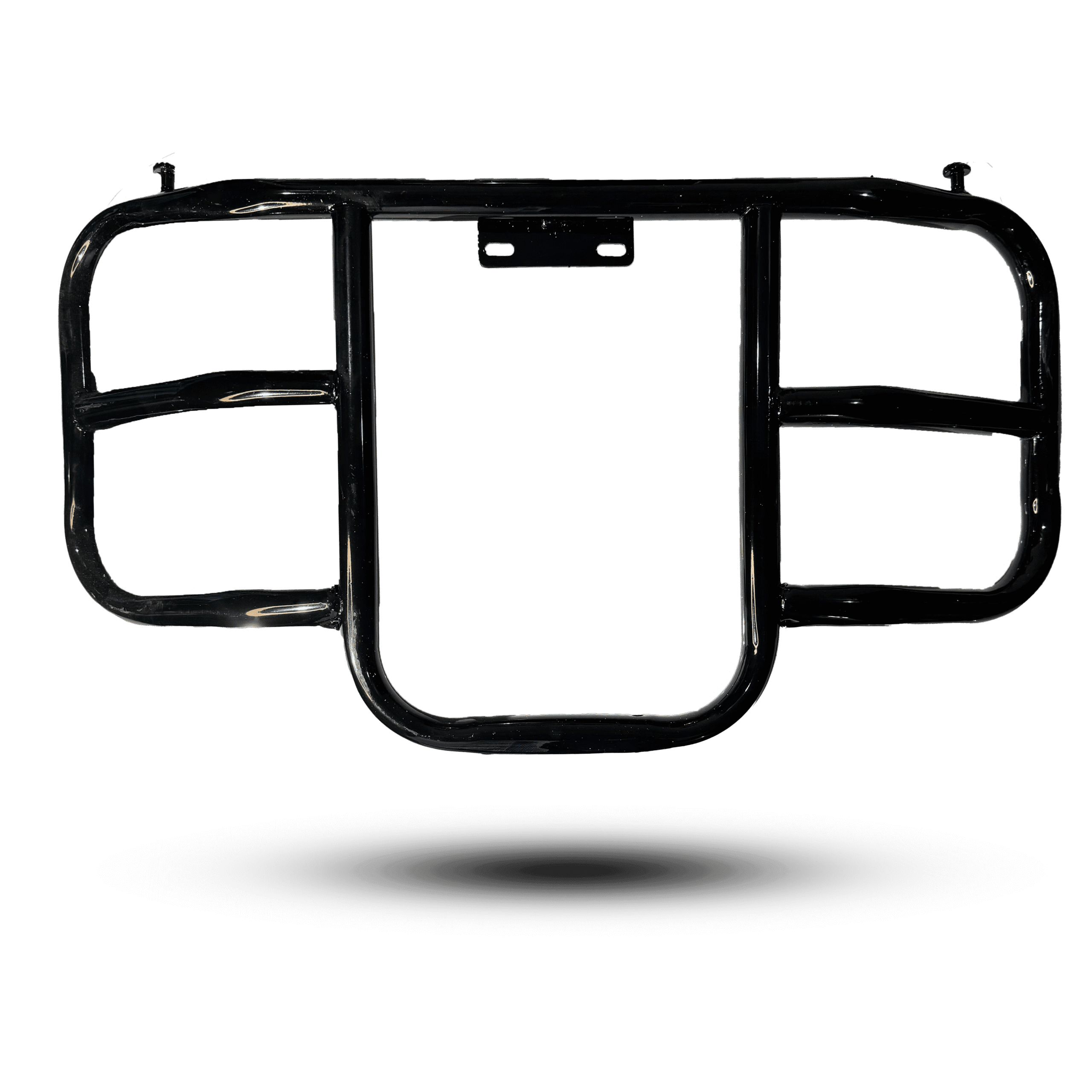 Black tubular butterfly crash guard, providing front-end vehicle protection.