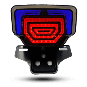 Back light lava l1: motorcycle tail light with blue & red LEDs in a geometric pattern, plus a black license plate bracket