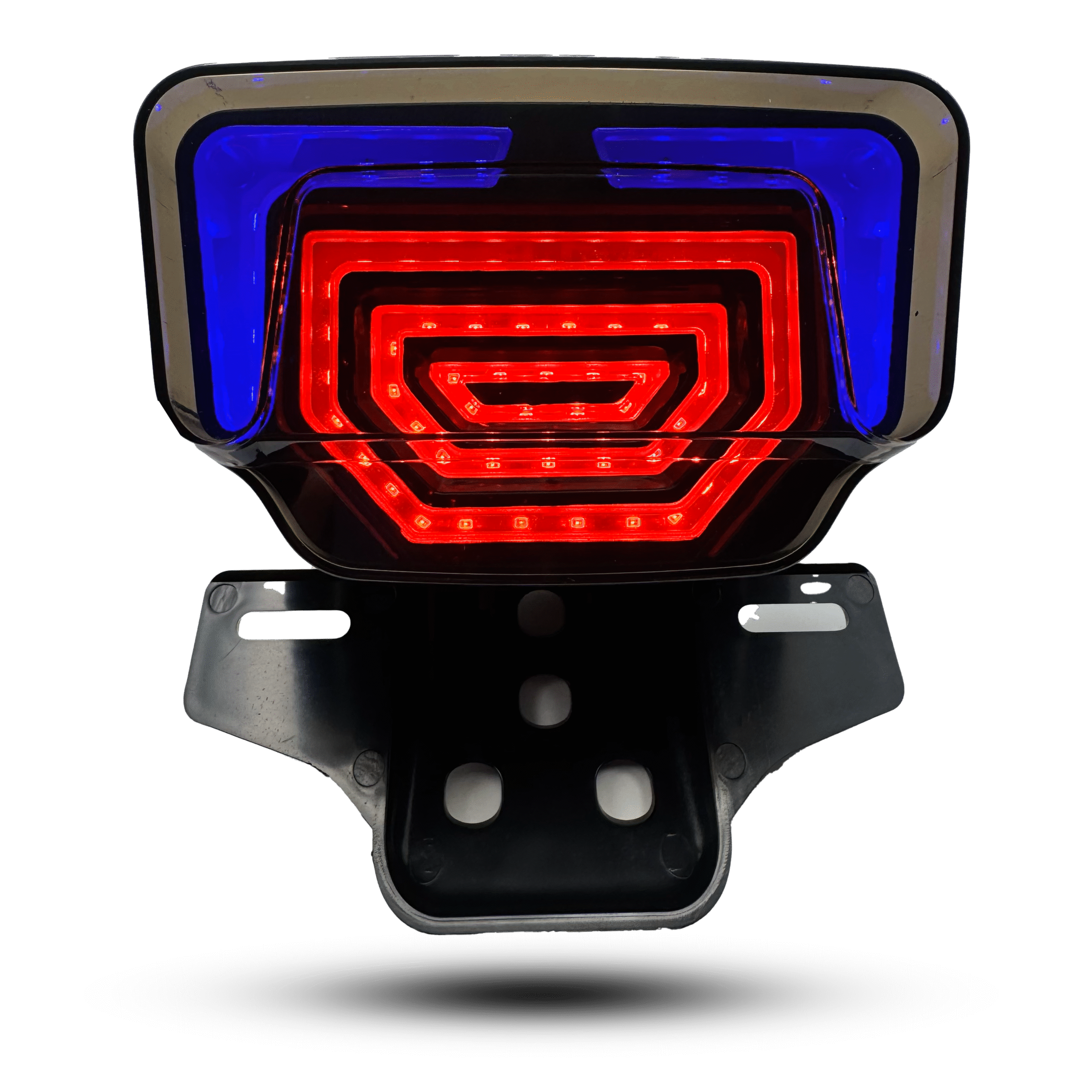 Back light lava l1: motorcycle tail light with blue & red LEDs in a geometric pattern, plus a black license plate bracket