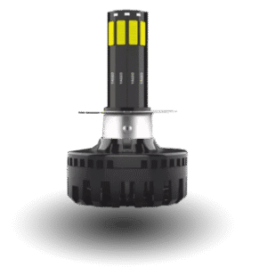 moto led m8 headlight bulb with black heat sink and yellow cooling fins