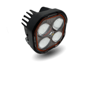 led s4x mini metal light featuring four clear lenses in a black metal housing with heat sink fins