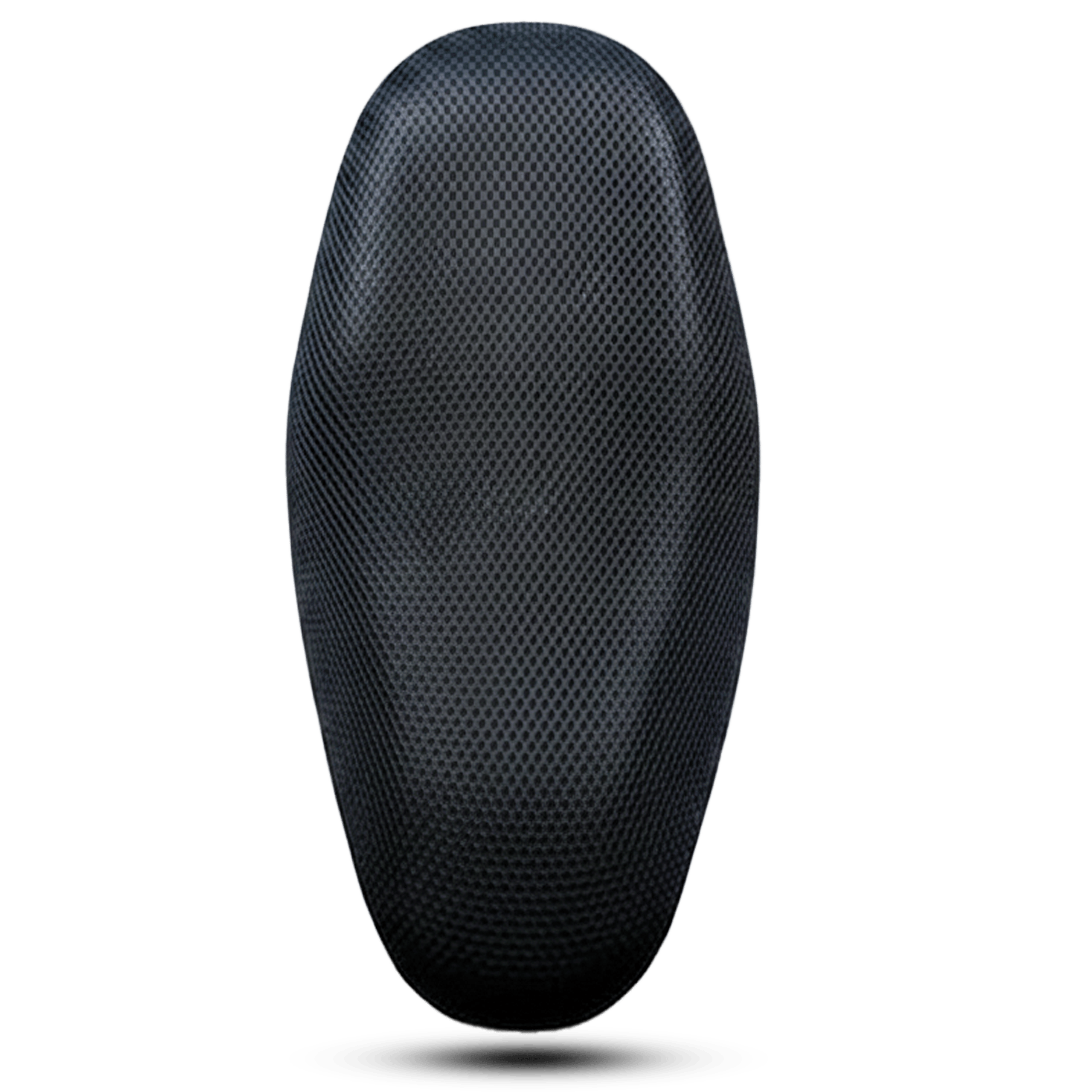 Black mesh seat cover with breathable design, ideal for motorcycle or scooter. Provides comfort and ventilation.