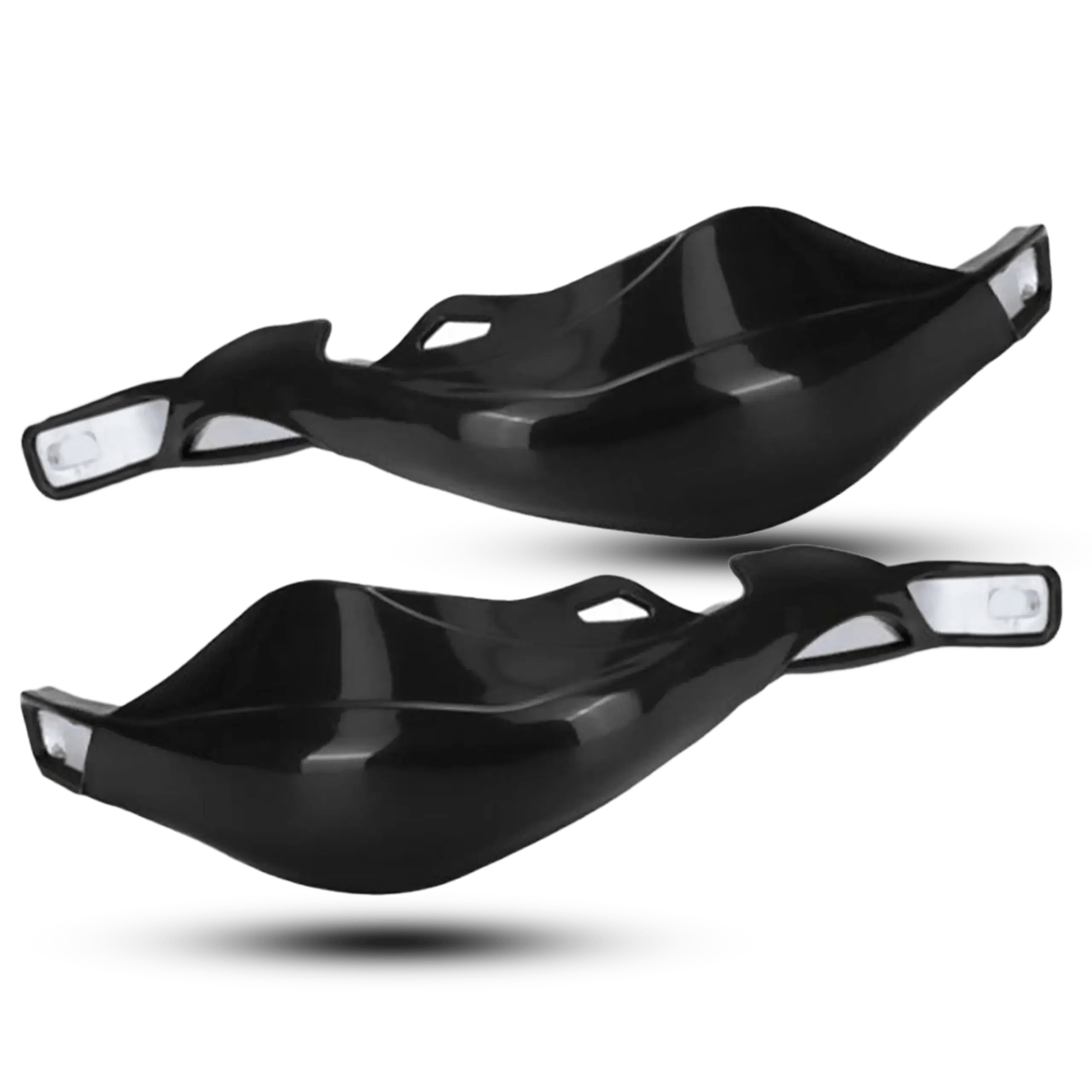 Interior view of motorcycle handguard showing the solid aluminum reinforcement bar running the full length of the guard for impact resistance.