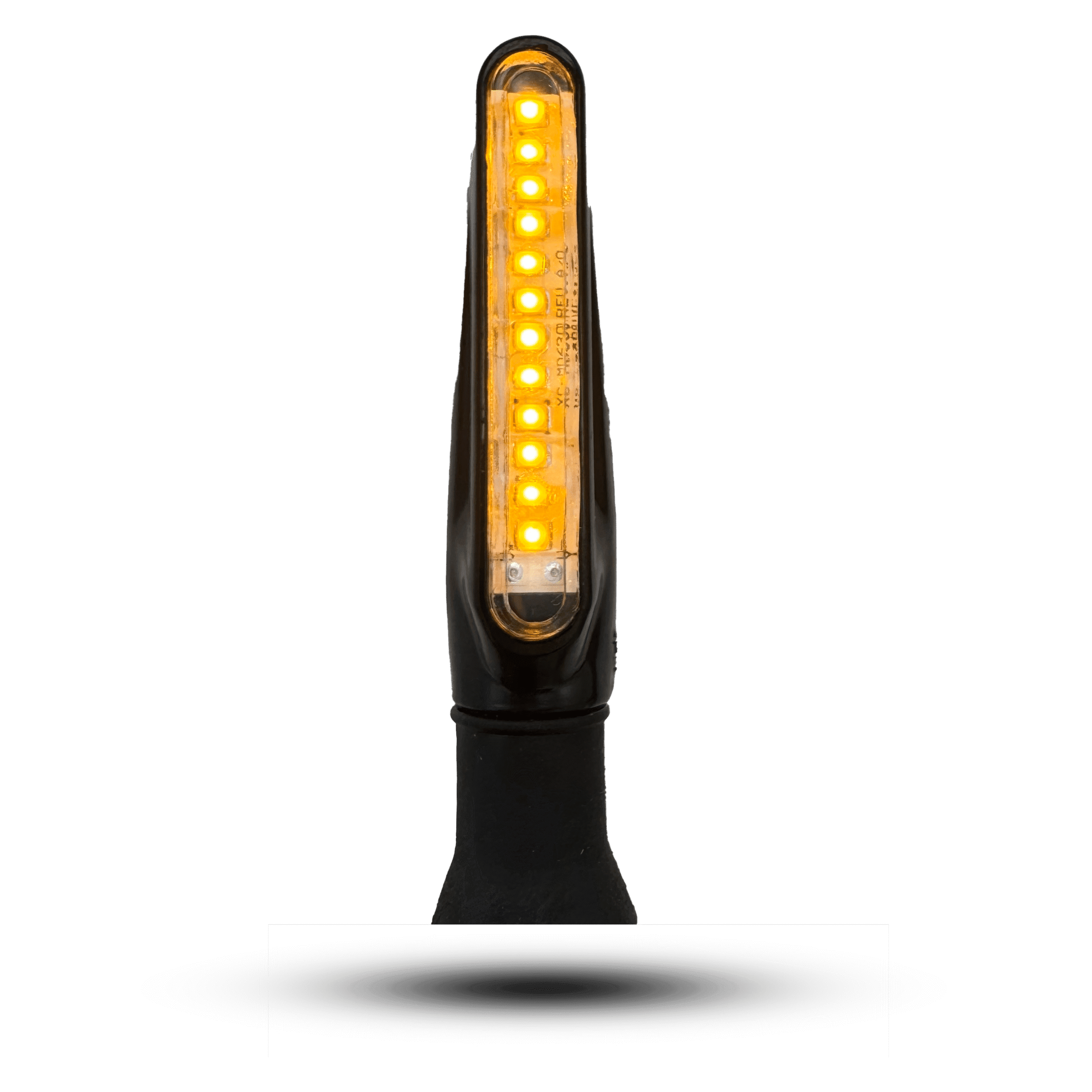 Indicator led running light, showing a vertical row of bright amber LEDs encased in smoked plastic, mounted on a black base.