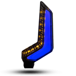 Indicator LED RS English Indicator led rs with a striking blue outline and amber lights, modern arrow design for motorcycle customization.