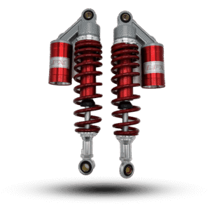 Pair of red and silver shock lfx motorcycle shocks with visible springs and mounting points.