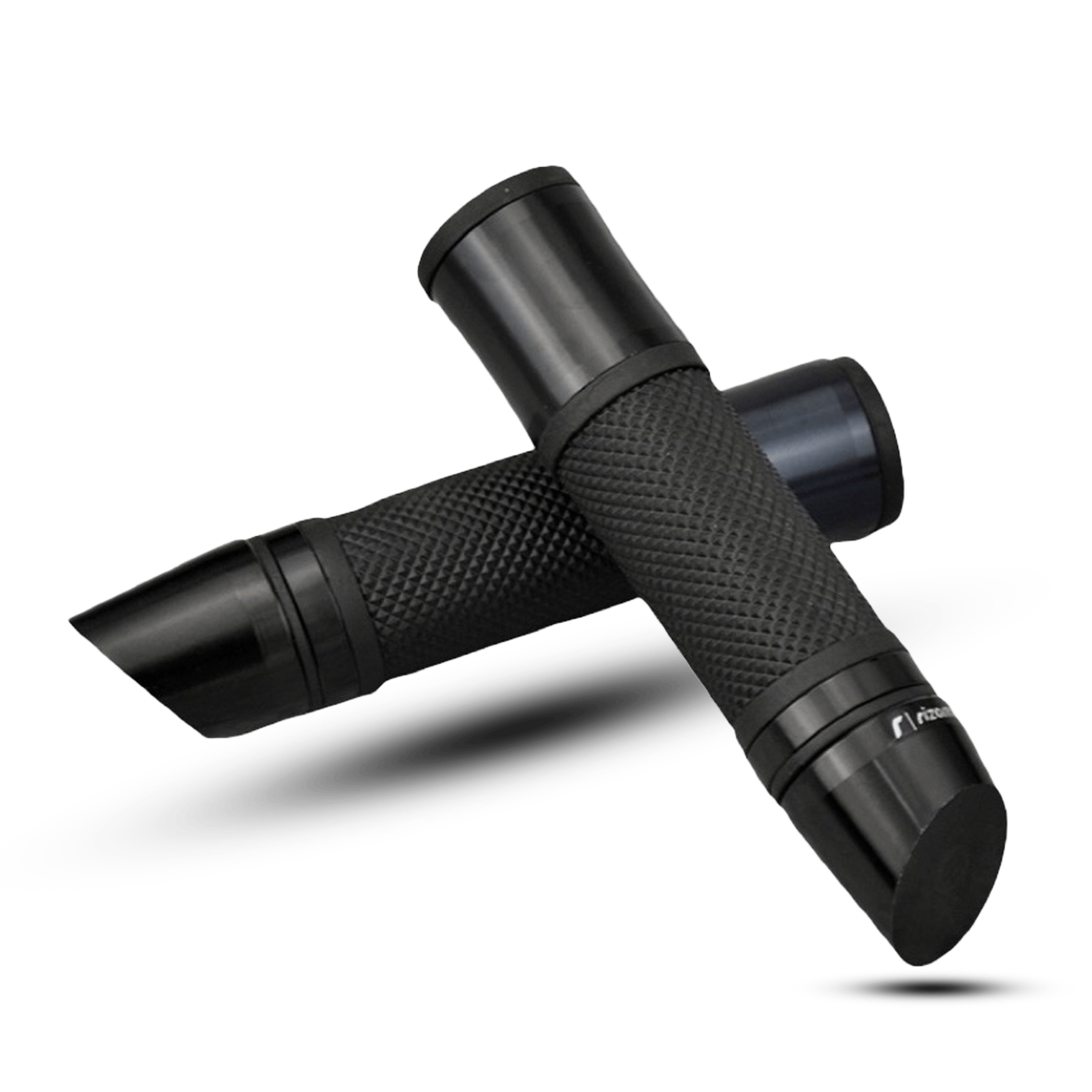 Black rizoma hand grips with textured rubber for improved grip and stylish design, perfect for motorcycle customization.
