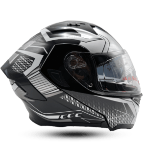 Futuristic ORZ Modular Motorcycle Helmet - Grey, Black & Carbon Fiber Graphic - Flip-Up System, DOT/ECE