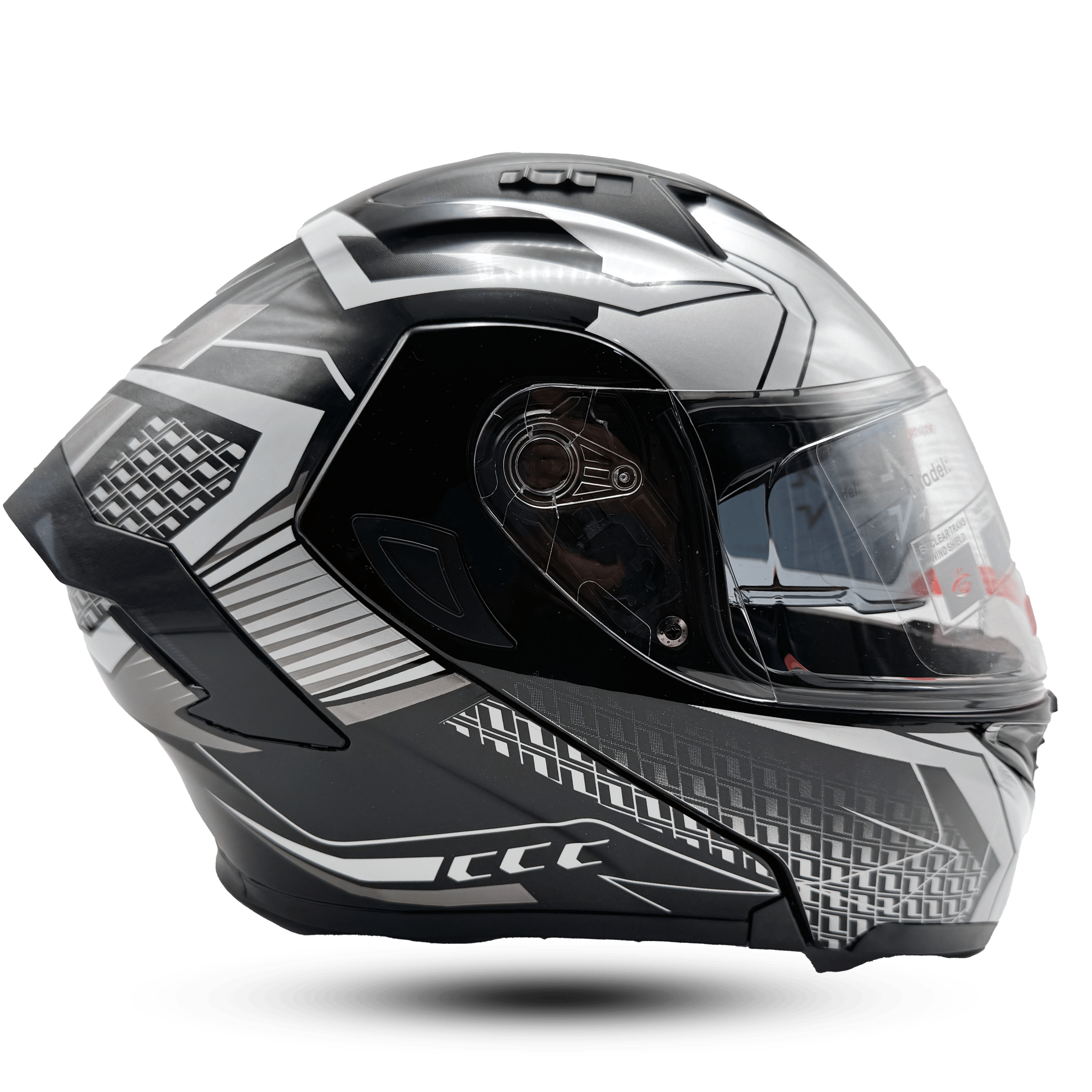 Futuristic ORZ Modular Motorcycle Helmet - Grey, Black & Carbon Fiber Graphic - Flip-Up System, DOT/ECE