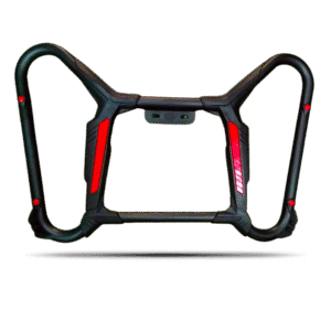 Black abs crash guard butterfly with red reflective accents, tubular frame design for motorcycle protection