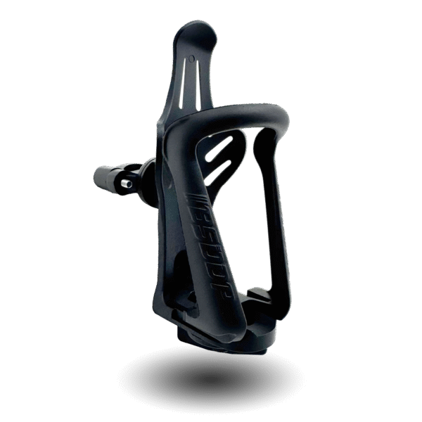 Black BSDDP bike water bottle holder with an adjustable clamp,