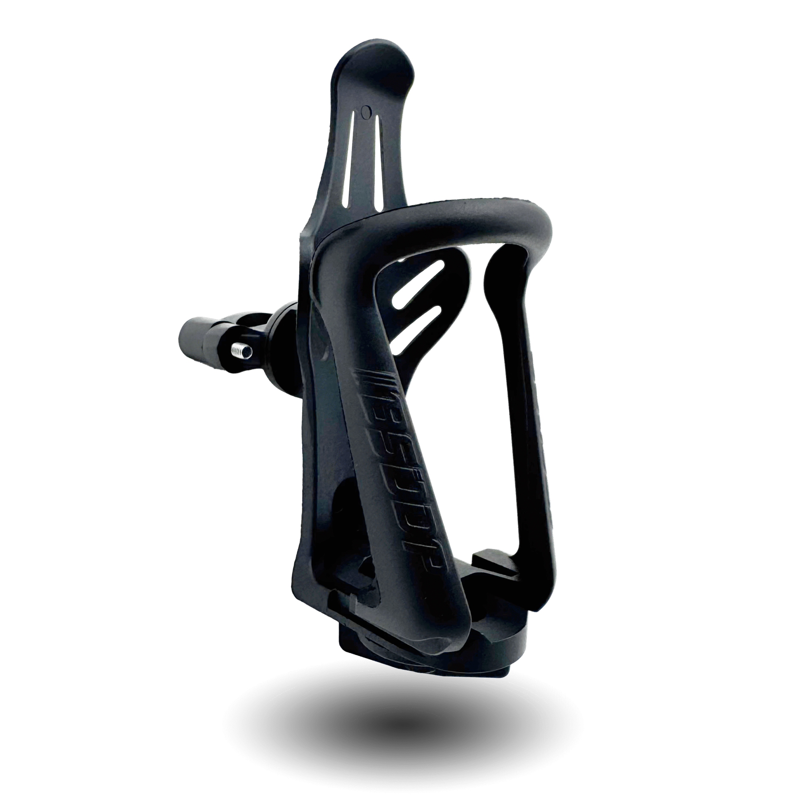Black BSDDP bike water bottle holder with an adjustable clamp,