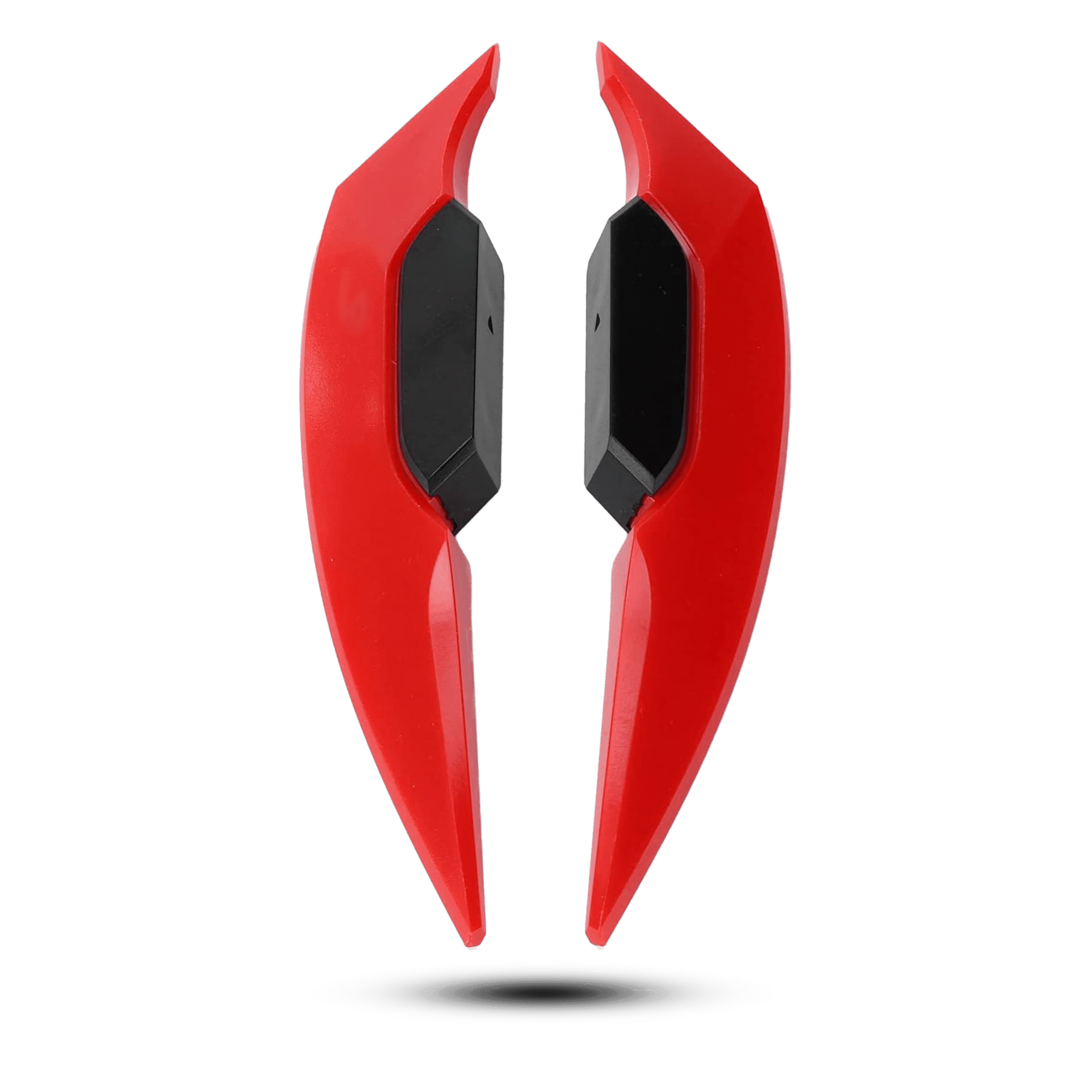 **Red motorcycle eye brows:** Pair of glossy red motorcycle eye brows with black accents, adding a sporty and aggressive look to your ride.