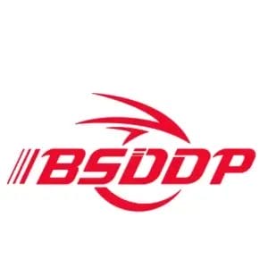 BSDDP logo in red with stylized swooshes and a curved line underneath, representing a brand in motorcycle accessories pakistan like FancyBikes.pk, offering riding gear pakistan and motorcycle helmets pakistan.