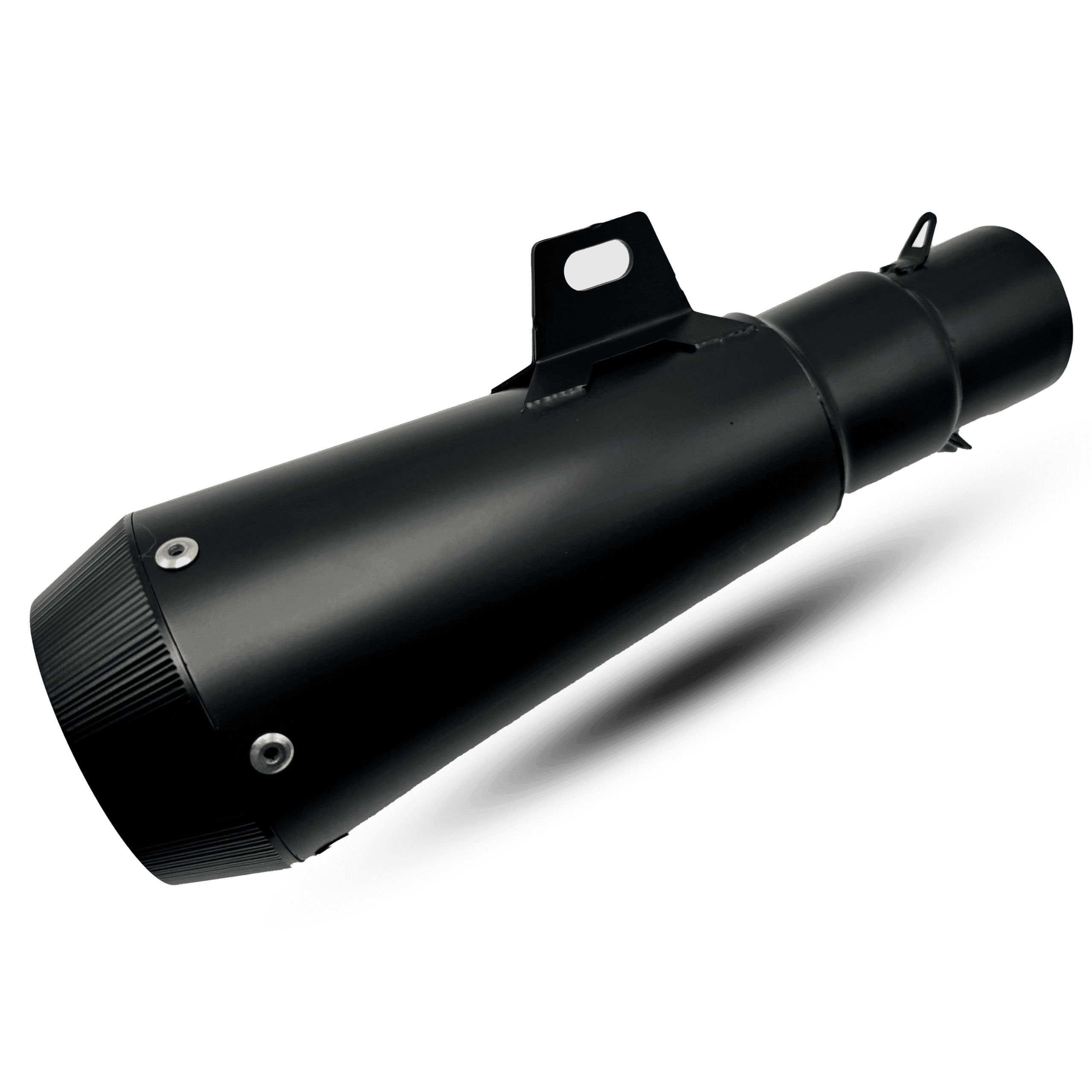 Black exhaust akrapovhic v10 for motorcycle, featuring a matte black finish and performance design