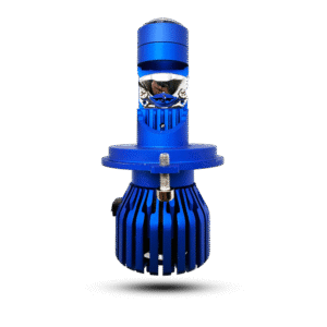 Blue led m2 pro car headlight bulb with prominent cooling fins for heat dissipation and bright illumination