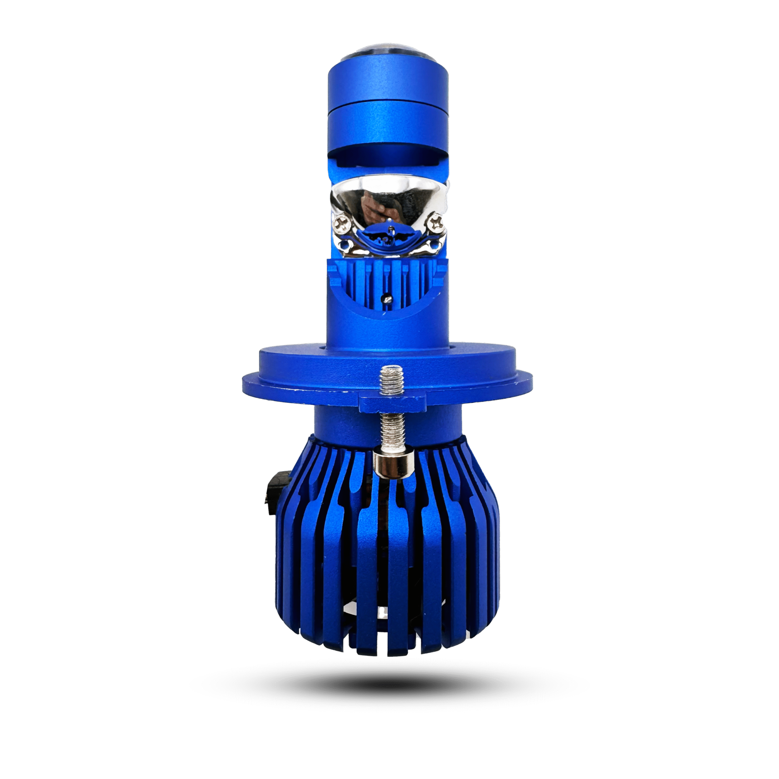 Blue led m2 pro car headlight bulb with prominent cooling fins for heat dissipation and bright illumination