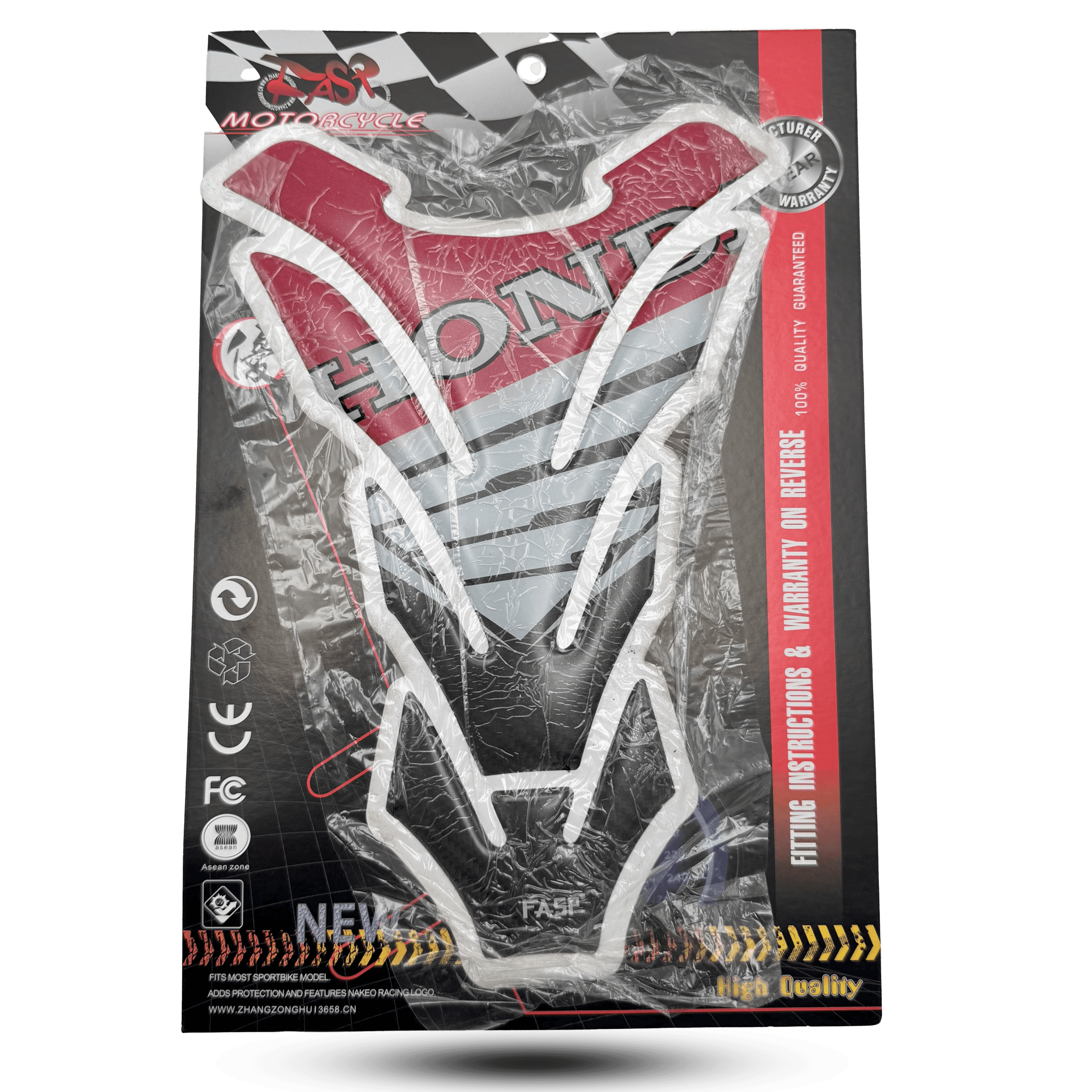 Tank Pad 3d rx: Motorcycle tank protector featuring a Honda logo, with a 3D design in red, gray, white, and black, adding style and protection.