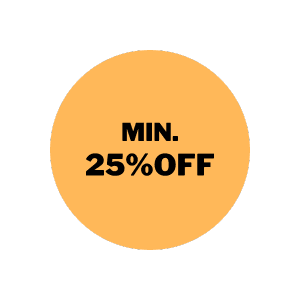 Yellow circle with bold text "MIN. 25% OFF". Could be part of a promotion for motorcycle accessories Pakistan or motorbike riding gear.