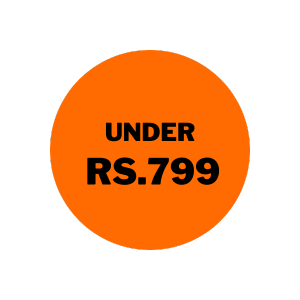 Orange circle with "UNDER RS.799" in bold black text. This image might be used to promote affordable motorcycle accessories Pakistan or motorbike riding gear.