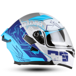 High-Viz Jaikai 902 Modular Motorcycle Helmet - White, Blue & Grey Flash Graphic - Flip-Up, DOT/ECE Export to Sheets SEO