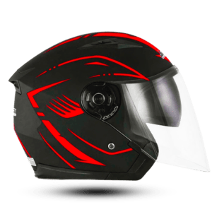 Jiekai JK-512 Open Face Helmet - Black/Red Fork Graphic – Clear Visor