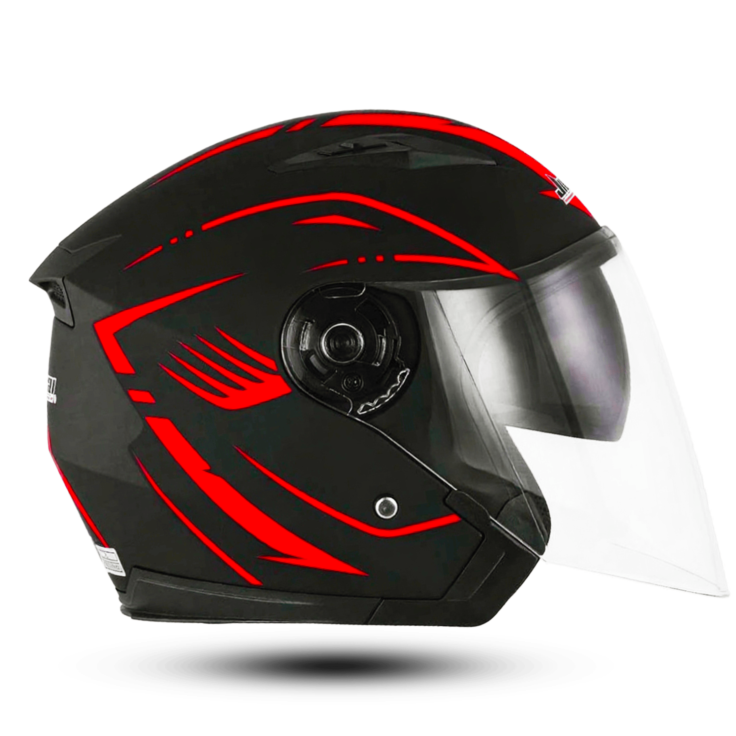 Jiekai JK-512 Open Face Helmet - Black/Red Fork Graphic – Clear Visor
