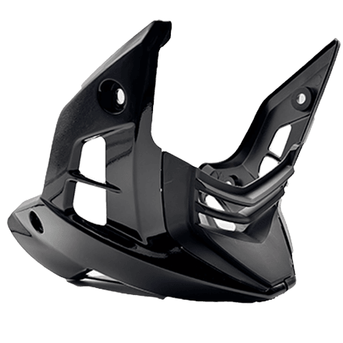 Gloss black motorcycle engine guard cover or lower fairing/belly pan with a modern, sharp aerodynamic design, made of molded plastic.