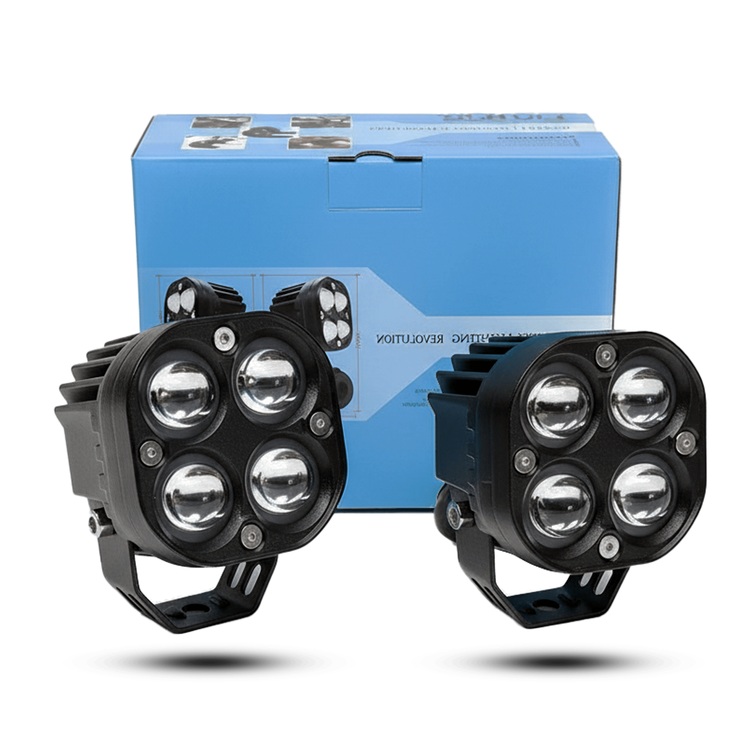 Pair of HJG Square 4-LED Auxiliary Driving Lights (Multi-Spot)