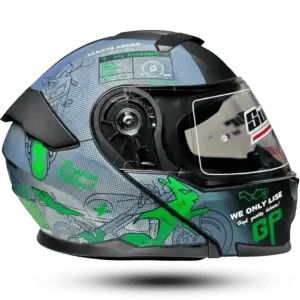 Super Air 912 Dual Visor Modular Flip-Up Helmet – Green GP Graphics, Racing Tech Design, DOT Approved, Size Large (59-60cm)