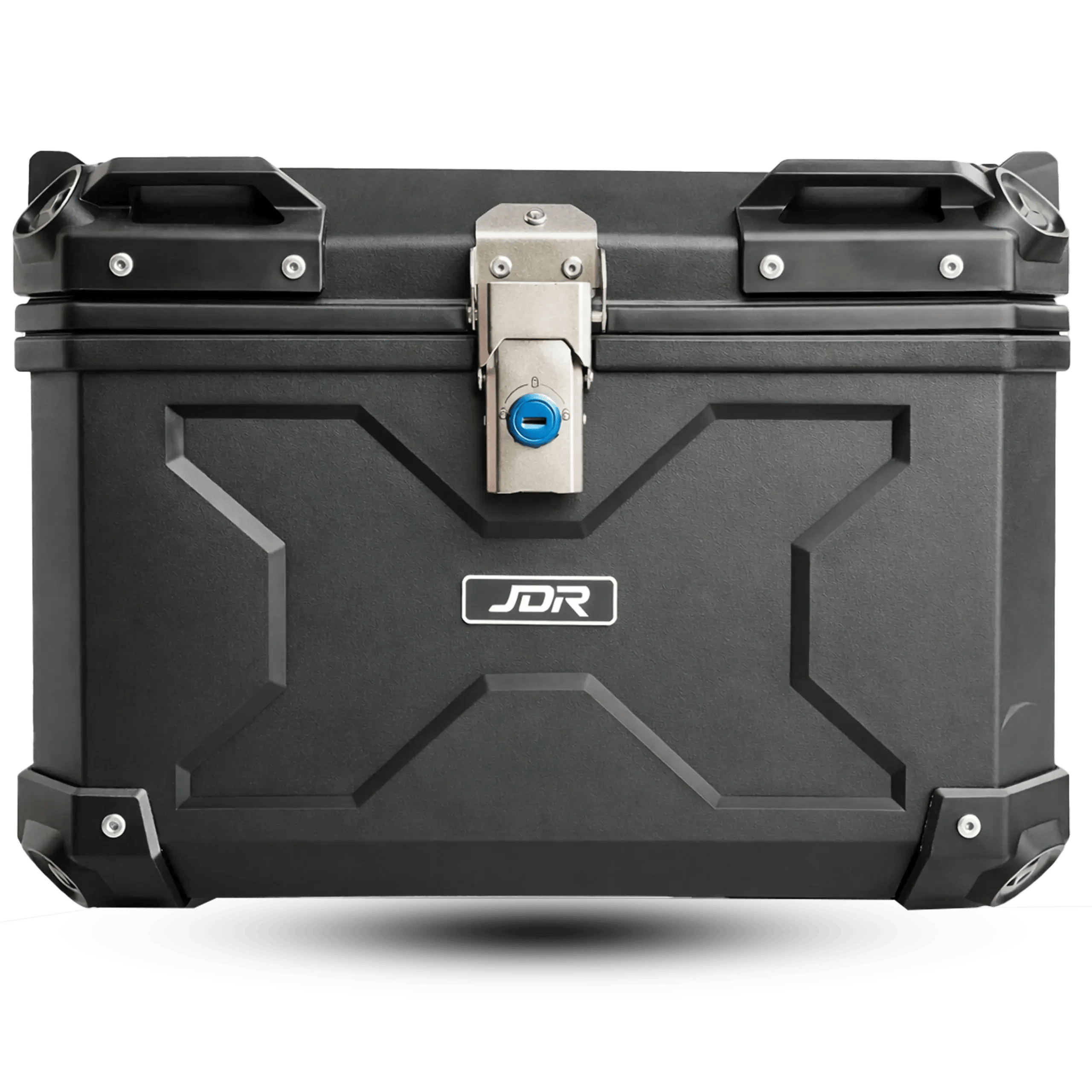 JDR 47L Motorcycle Top Case Hard Shell ABS Adventure Trunk with Security Lock Waterproof Tour Pack Box Fits Full Face Helmet Matte Black with Base Plate