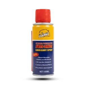 A 100ml canister of Aim Anti-Rust Lubricant Spray featuring a yellow and blue label with a red cap, set against a clean white background.