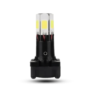 High-quality HJG M6 LED headlight bulb showing the yellow LED chips and the integrated top-mounted cooling fan.