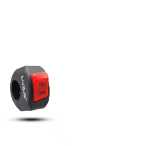 Black LIUHJG brand motorcycle handlebar switch featuring a compact design with a red ON/OFF rocker button, side view
