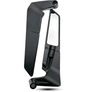 Aerodynamic airflow diagram showing motorcycle wing mirrors acting as spoilers to reduce air resistance.