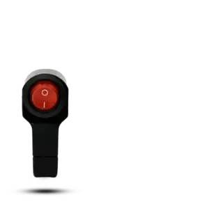 Black plastic motorcycle handlebar switch featuring a prominent red ON/OFF rocker button and a simple clamp mounting design.jpg]