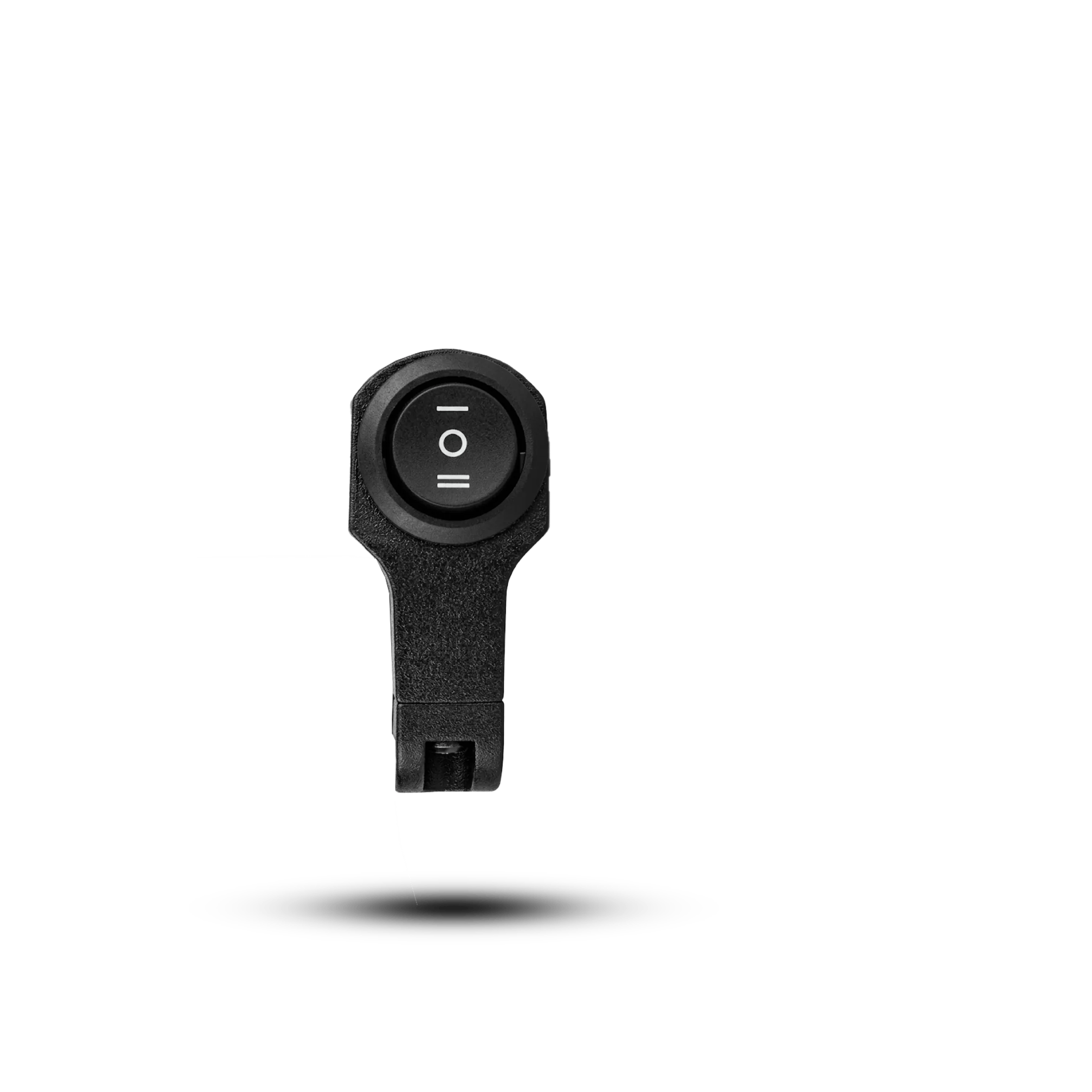 Black aluminum alloy motorcycle handlebar switch featuring a 3-way rocker button labeled with I, O, and II symbols for dual accessory control.