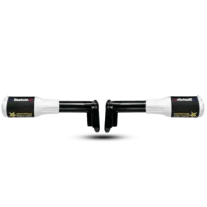 Pair of black and white motorcycle crash rods with Rockstar and Monster Energy branding.