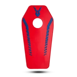 Red and blue regular quality silicone motorcycle tank pad with 3D texture.