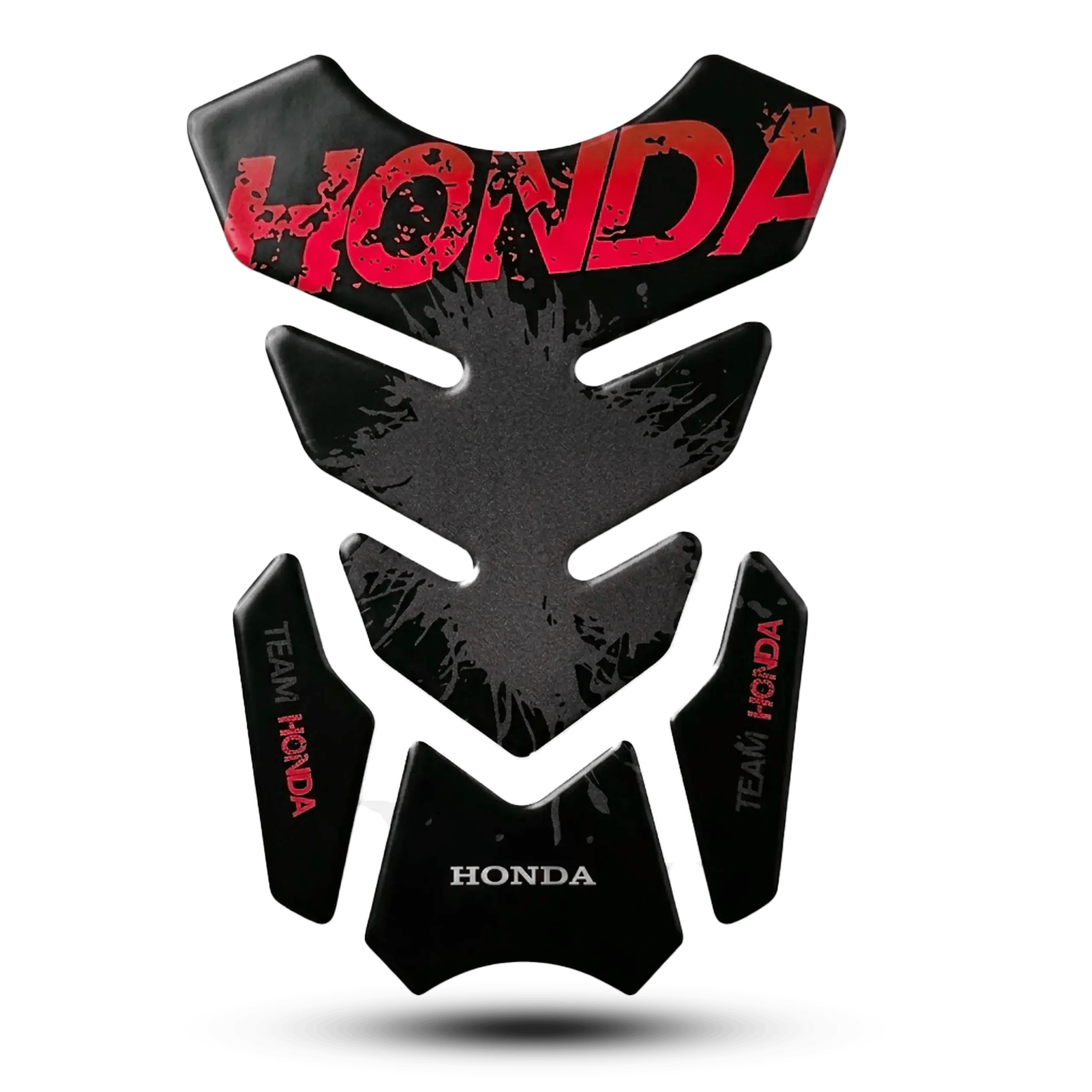 Red and black 3D Team Honda tank protector sticker set for motorcycle scratch protection.