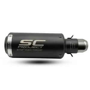 SC Project CR-T Master Grade slip-on motorcycle exhaust in matte black finish with laser-etched logo.
