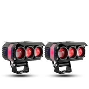 MokyPro 3-lens motorcycle LED projector light with built-in devil eye for heavy bike auxiliary lighting.